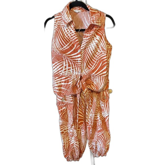 Panama Jack Other - Tropical Leaf Pant Shirt Set Soft Linen Blend Sz Lg Beach Resort Panama Jack